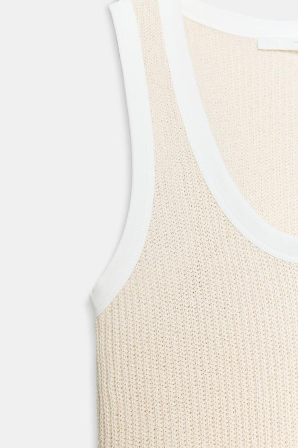 ZARA ТОП С КОНТРАСТНОЙ ОКАНТОВКОЙ, БЕЖЕВЫЙ