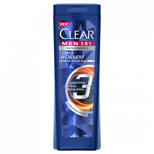 CLEAR MEN Шампунь-бальзам, гель 3в1 Объем и Сила 400 мл (90745)