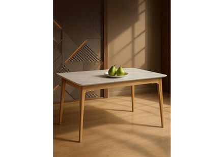 Керамический стол Woodville Halmar 140(180)x80 белый спеченный камень, светлое дерево