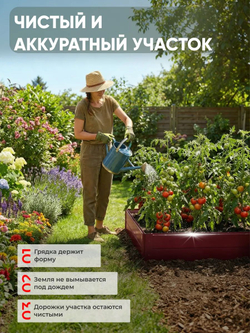 Грядка Ивановская 1х1 метра, борт 20см Красный (RAL 3005), (сборка: саморезы)