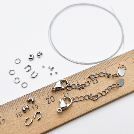 Набор для закрепки с ювелирным тросиком Flexy7/SakuLux 0,35 мм, цвет серебро (родий)