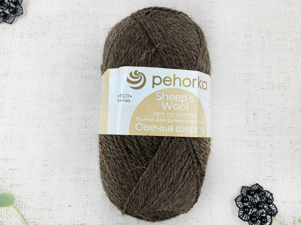 Пряжа &quot;Овечья шерсть&quot;, 100% шерсть, 100 гр, 200 м, коричневый