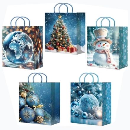 Подарочные пакеты бумажные "Зимние волшебство" 26х33+14см новогодние (10/40шт)