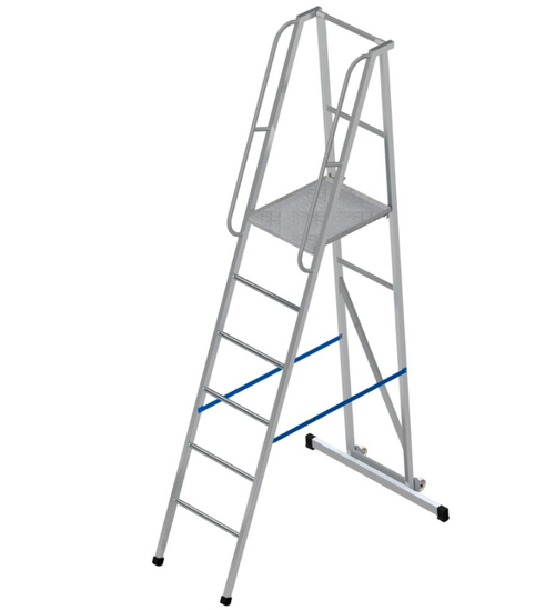 Лестница-платформа фиксированной высоты алюминиевая MEGAL ЛПФВА Н=1.8-5 передвижная с траверсой