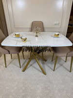 Раздвижной стол "Квадро", белый каспий и 4 стула "Сорренто" бежевый