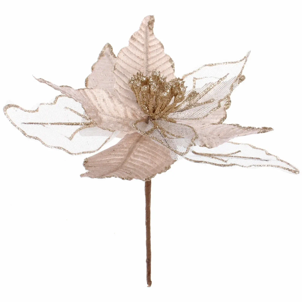 Украшение новогоднее «Пуансеттия - Шарм» 25 см, Белый/Шампань