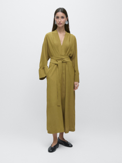 Massimo Dutti Длинное струящееся платье с V-образным вырезом, фисташково-зеленый