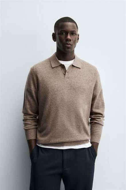 ZARA ТРИКОТАЖНОЕ ПОЛО ИЗ ШЕРСТИ И КАШЕМИРА, РЫЖЕВАТО-КОРИЧНЕВЫЙ МЕЛАНЖ