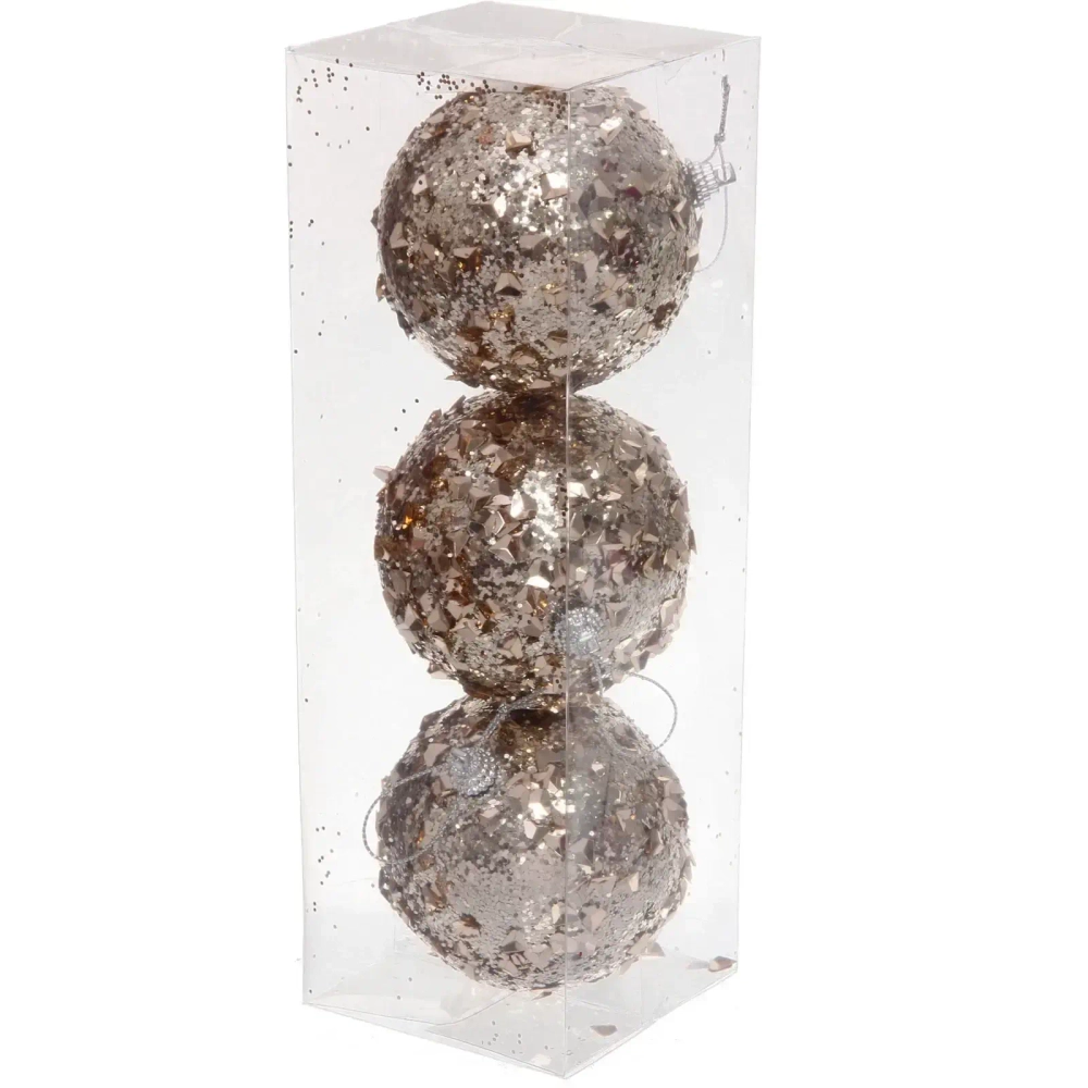 Новогодние шары «GLAME - Волшебный блеск» 8 см (набор 3 шт), Шампань