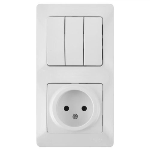 Schneider Electric Glossa Белый Блок: розетка и 3-клавишный выключатель IP20 скрытая установка GSL000176