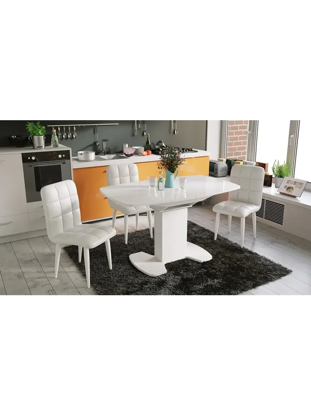 Стол кухонный Белый глянец 130х80х75 см