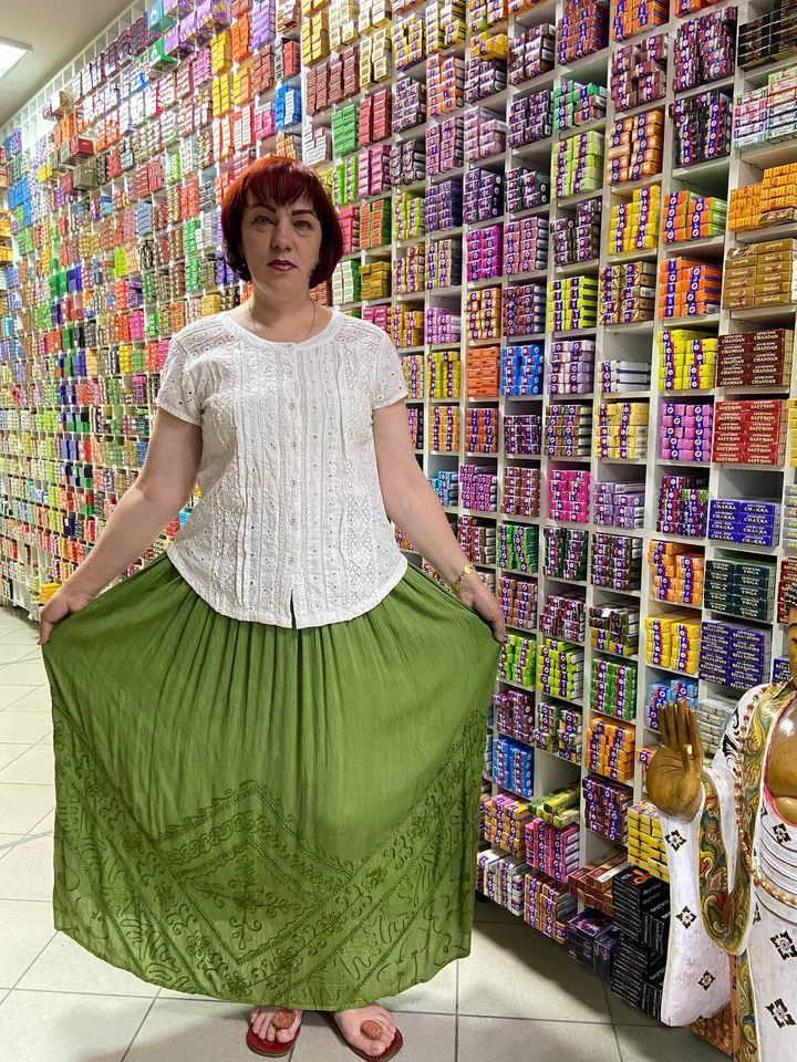 Юбка с вышивкой вискоза, цвет зеленый, длина 100 см, free size (48-56)