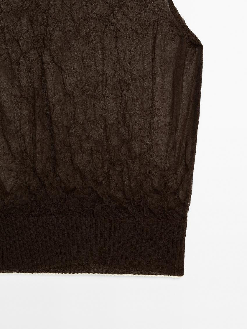 Massimo Dutti Текстурированная блузка с воротником-стойкой, коричневый