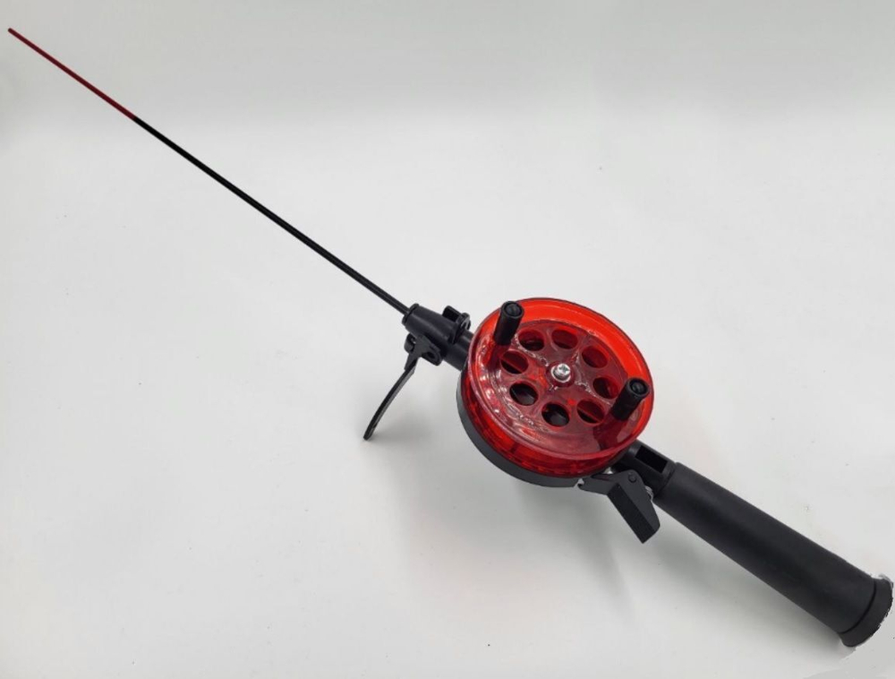 Удочка для зимней рыбалки Три Кита Tehno, катушка d-75mm, с пластмассовой ручкой (хлыст стекловолокно), красная, 1 штука (удочка зимняя)