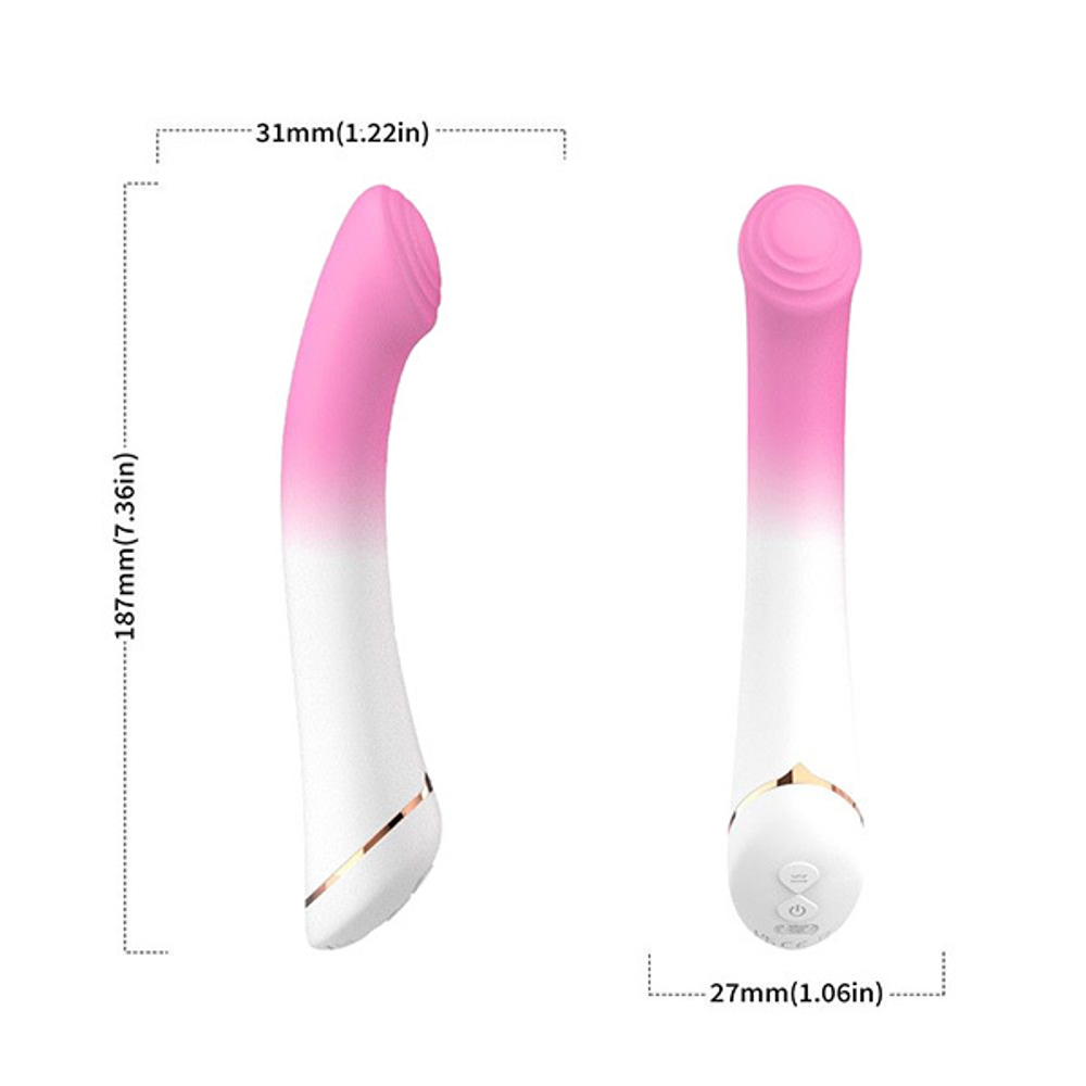 Бело-розовый изогнутый силиконовый вибромассажер 18,7см Silicone Toys USK-V26