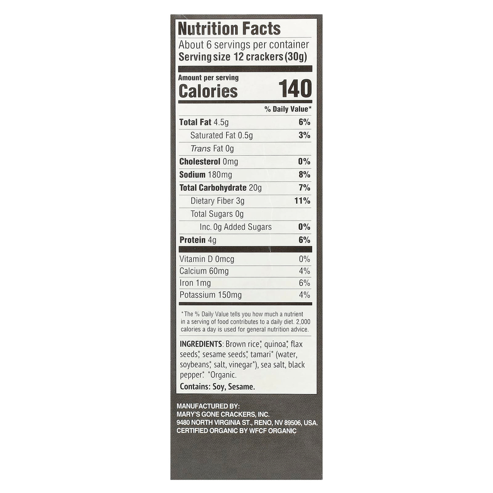Mary's Gone Crackers, органические крекеры с черным перцем, 184 г (6,5 унции)