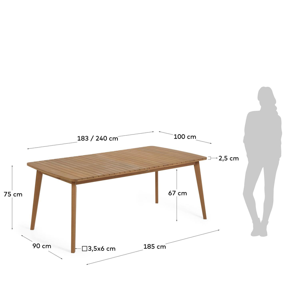 Садовый стол La Forma (ex Julia Grup) Hanzel раздвижной из массива эвкалипта, 183 (240) x 100 см
