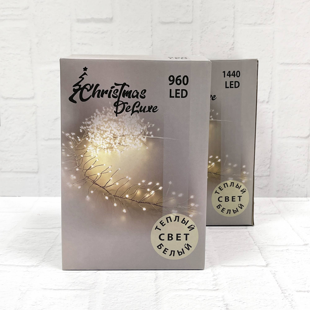 Светодиодная нить кластер 960 теплых белых ламп, 6 м., 8 режимов, зеленый провод, Christmas DeLuxe (87448)
