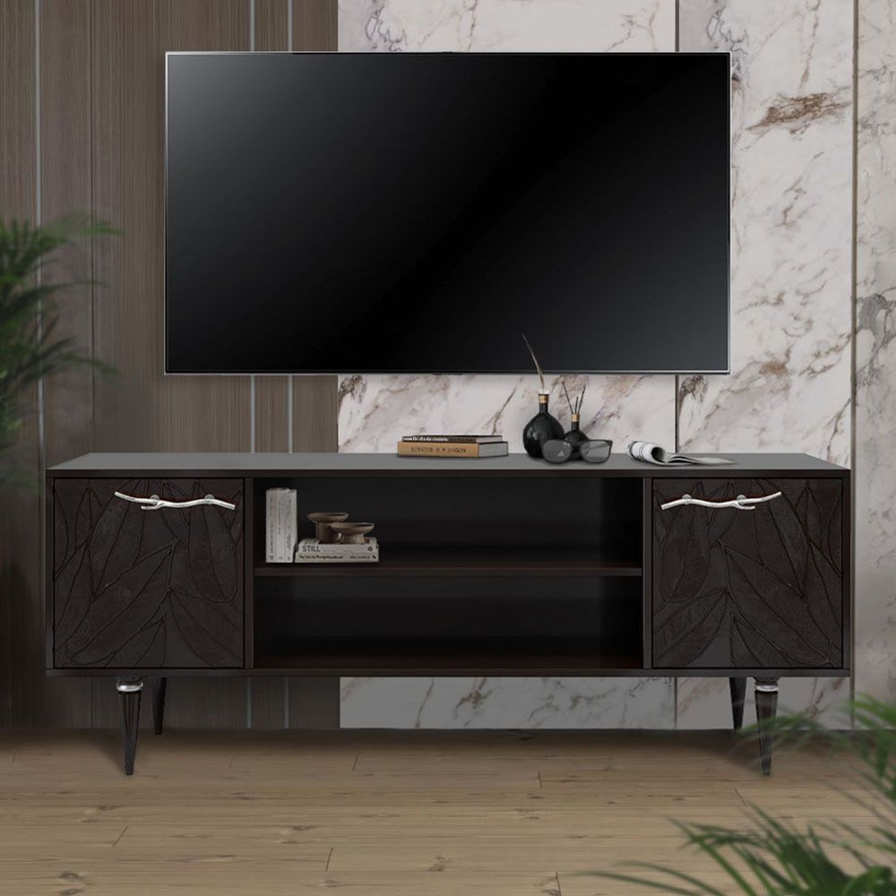 Тумба под ТВ Арт Колор leaves 155см Классик Сильвер Терпкий коричневый