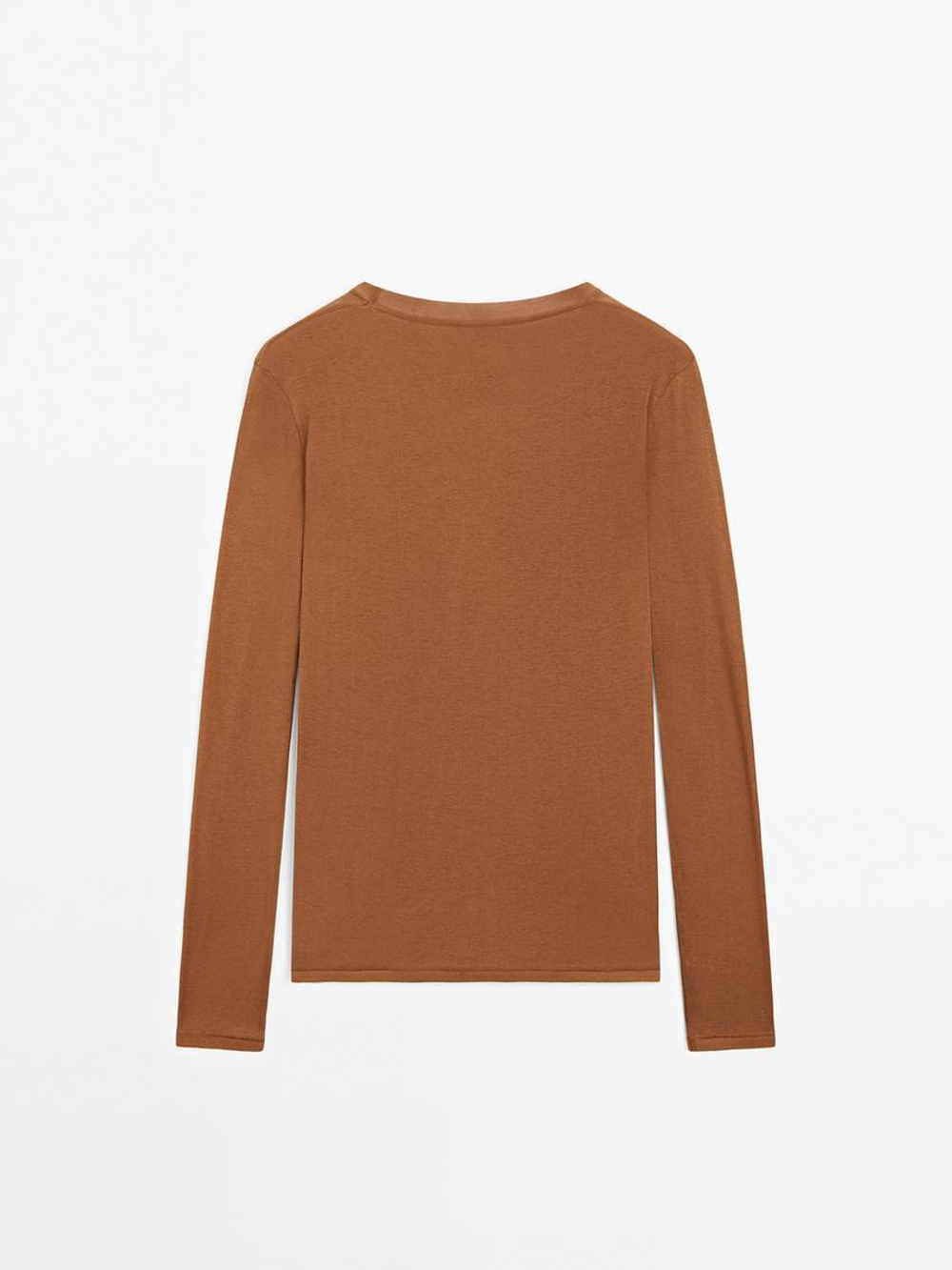 Massimo Dutti Футболка из 100% хлопка с деталями на воротнике, жженый