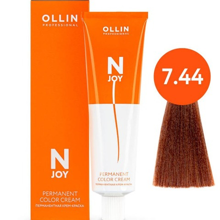 OLLIN PROFESSIONAL N-JOY - перманентная крем-краска для волос, 7/44 русый интенсивно-медный, 100 мл