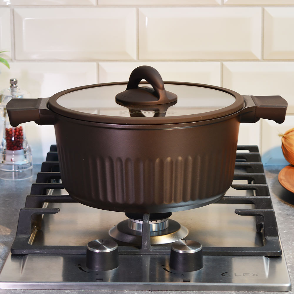 Кастрюля 3,2л Mokko Stella, а/пр литая со стеклянной крышкой