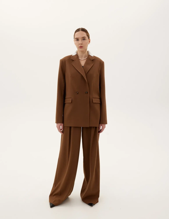 Жакет двубортный, коричневый