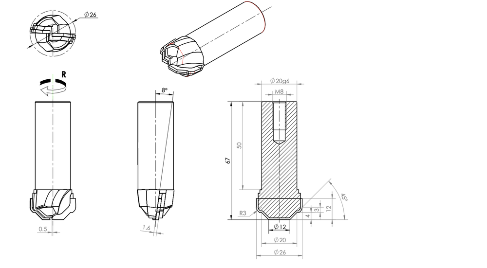 PCD концевая фреза D.26x12 S.20x50 Z2