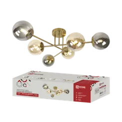 Люстра под лампу AURORA EASY-6G9AMSM-LT 6хG9 янтарные и дымчатые плафоны, латунный корпус IN HOME