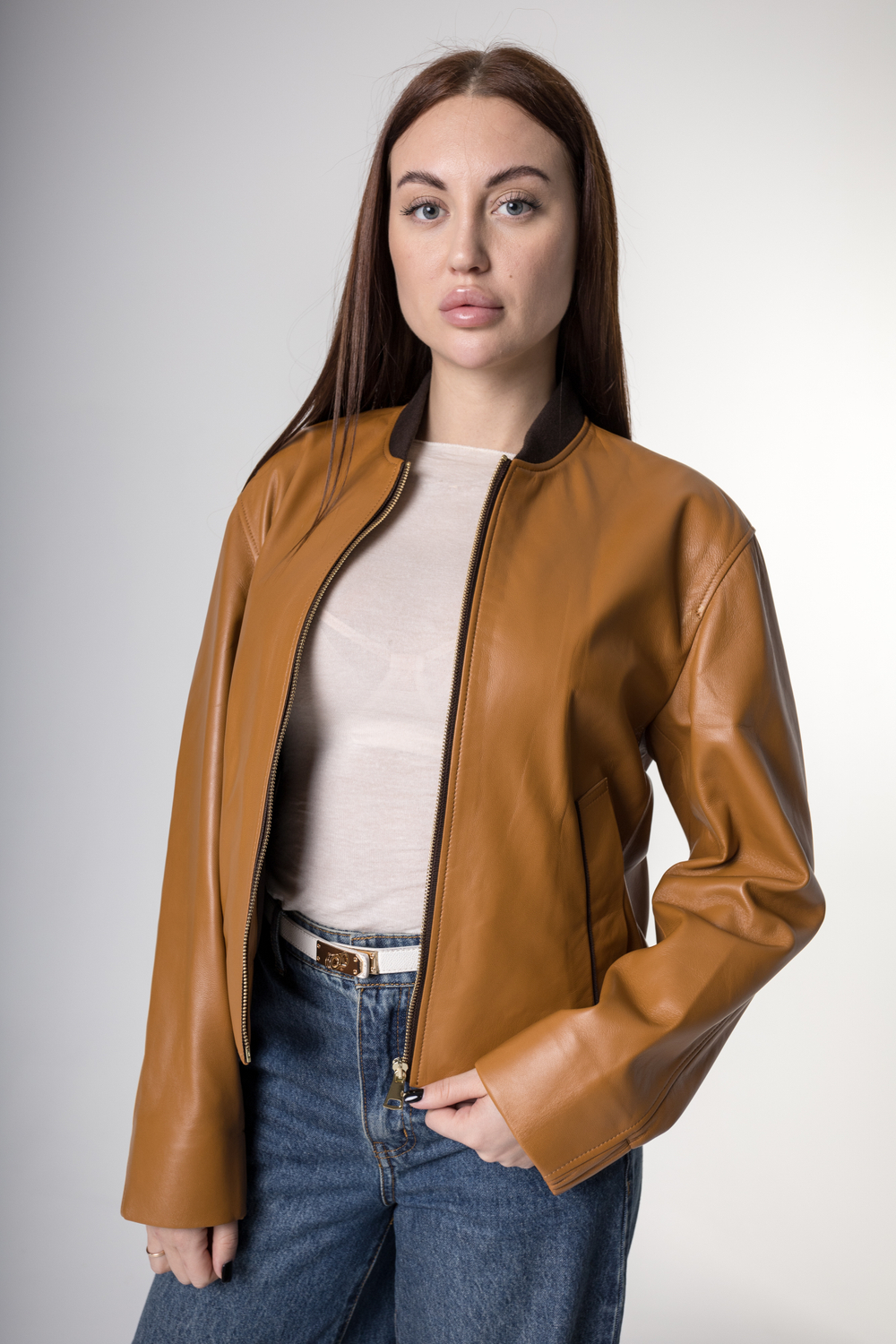 Бомбер из натуральной кожи