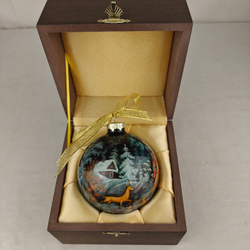 Коллекционный елочный шар с круговой росписью Палех "Морозко" в футляре