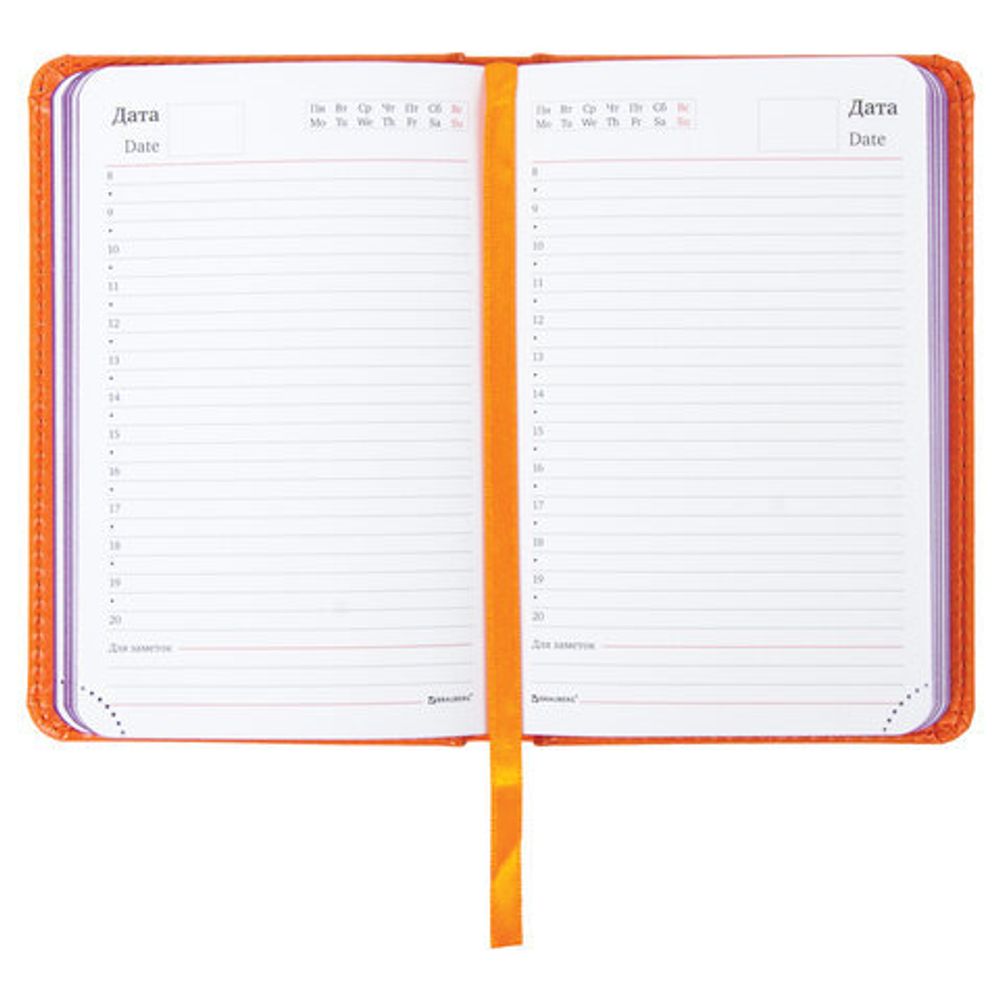 Ежедневник недатированный МАЛЫЙ ФОРМАТ 100х150 мм А6 BRAUBERG "Rainbow" под кожу, 136 л., оранжевый, 111688