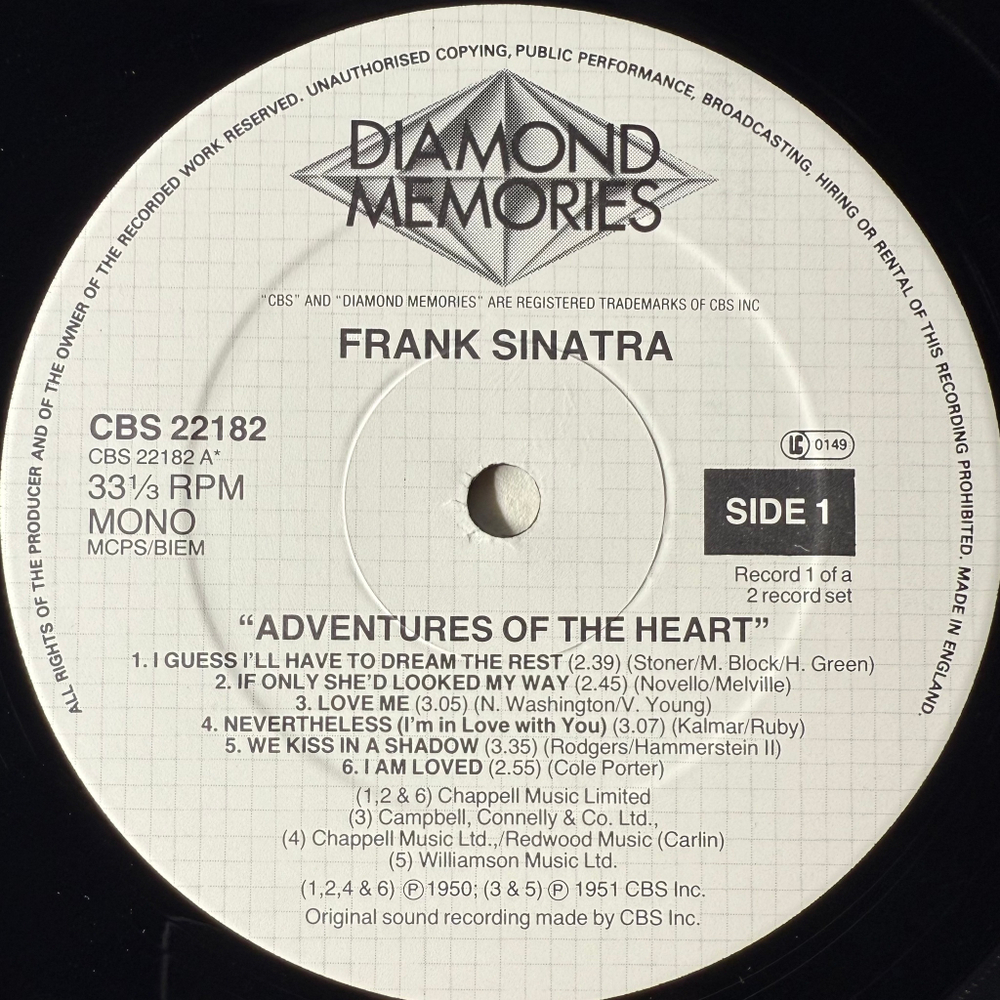 Frank Sinatra ‎– Adventures Of The Heart - The Broadway Kick 2LP (Англия 1985г.)