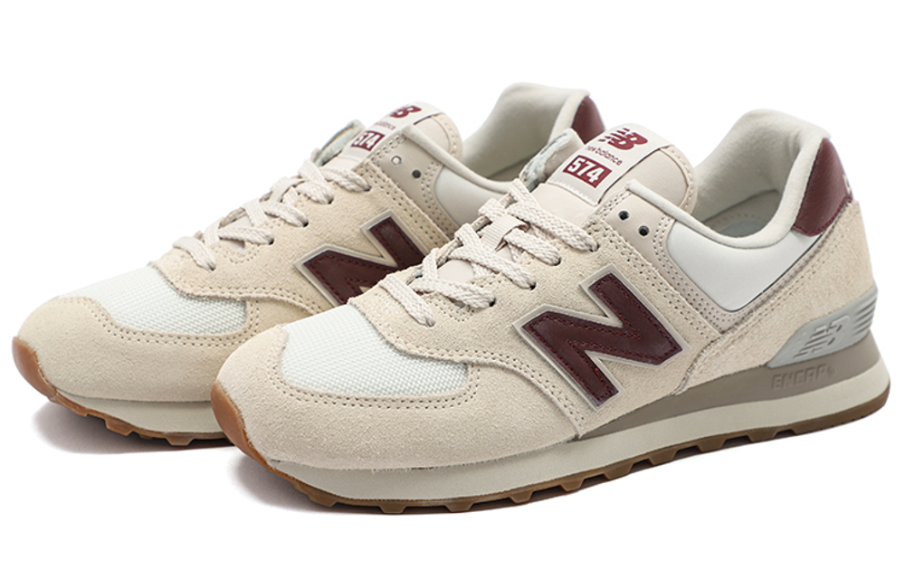 New Balance NB 574 retro cow split leather fabric shock absorption and wear-resistant lightweight mid-top casual running shoes women's off-white