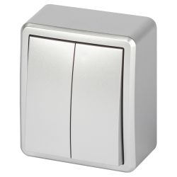 Выключатель ЭРА Эксперт 11-1205-03 двойной с подсветкой IP20 10АХ-250В ОУ алюминий