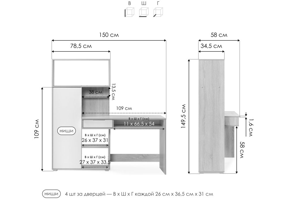 Письменный стол Зануг 150х58х149,5 дуб сонома / белый