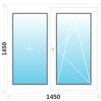 Окно пластиковое ПВХ 1450х1450 (ШхВ), Поворотно-откидное , однокамерный энергосберегающий стеклопакет.