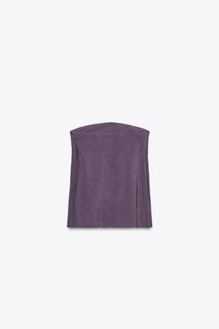 ZARA ТОП ИЗ СТРУЯЩЕЙСЯ ТКАНИ БЕЗ БРЕТЕЛЕЙ, ЛИЛОВЫЙ