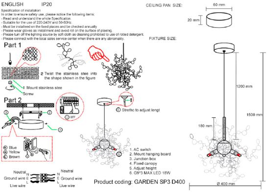 Подвесной светильник Crystal Lux GARDEN SP3 D400 CHROME