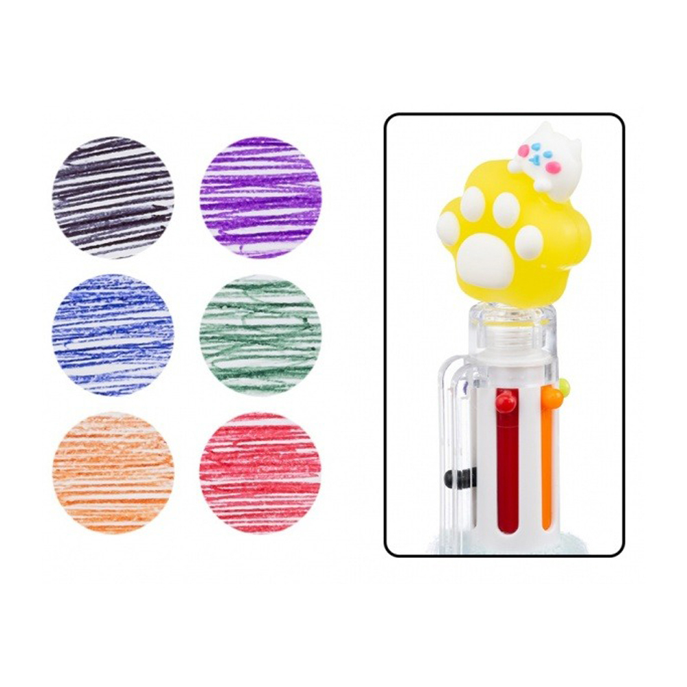 Ручка шариковая, автоматическая, 6в1, Basir, 6-ти цветная, серия "Лапки", с цветным мехом на корпусе, 24 шт