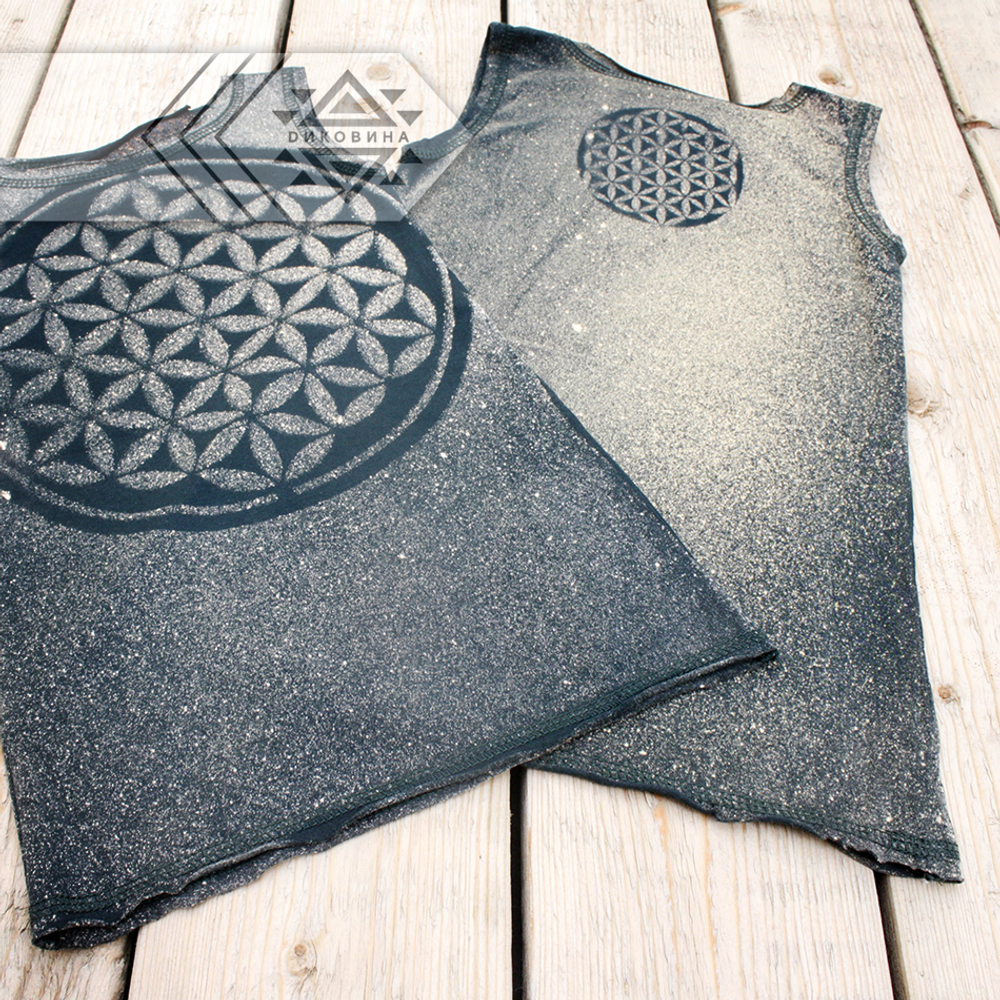 Платье детское графит, принт "Цветок жизни" | Chintamani