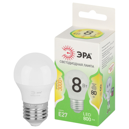 Лампочка светодиодная ЭРА GREEN LINE LED P45-8W-830-E27 GL E27 8 Вт шар теплый свет