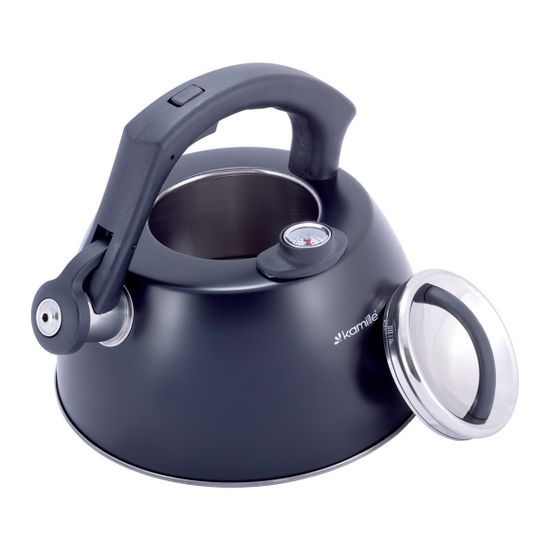 Чайник 3 л. из нержавеющей стали со свистком и термометром Kamille KM-1077A (черный)
