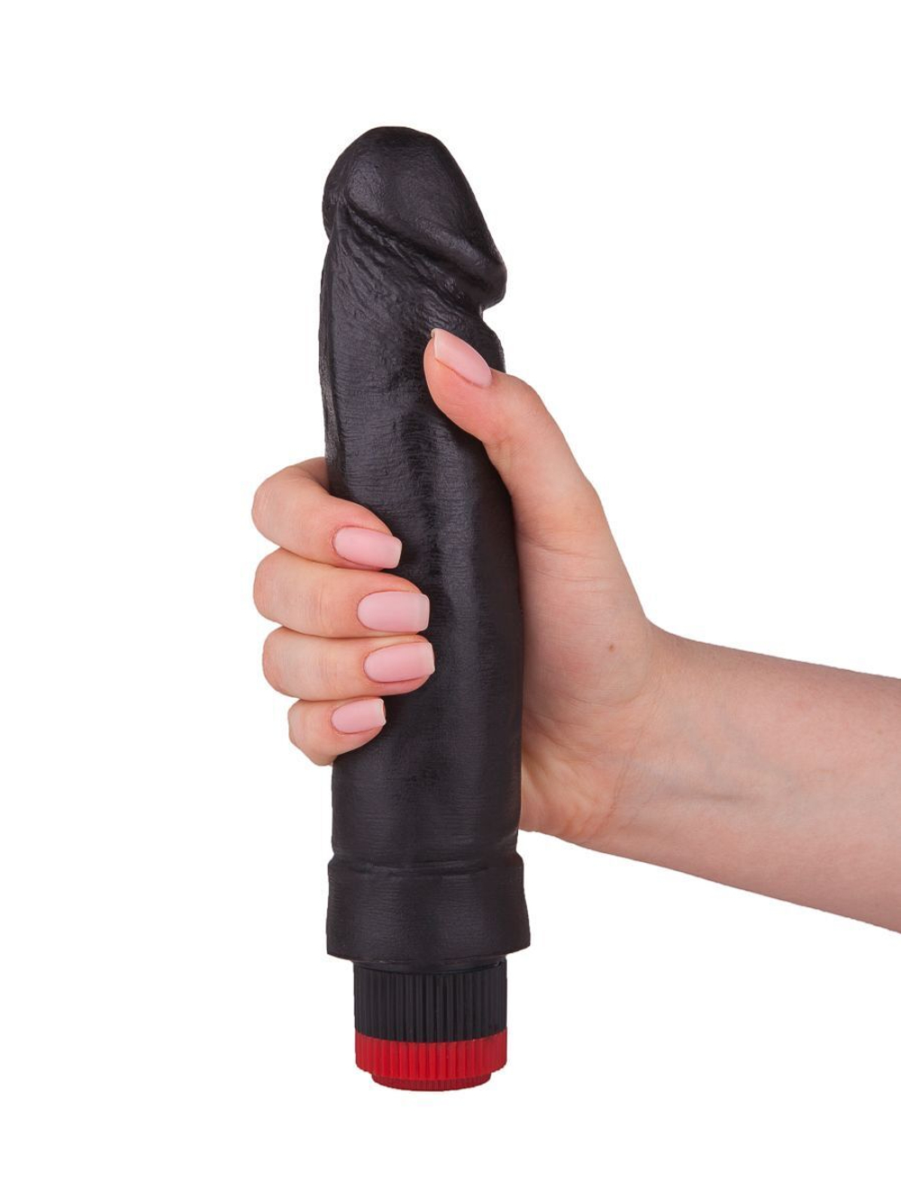 Чёрный вибратор-реалистик с чётко очерченной головкой - 20,5 см. (Цвет: черный)
