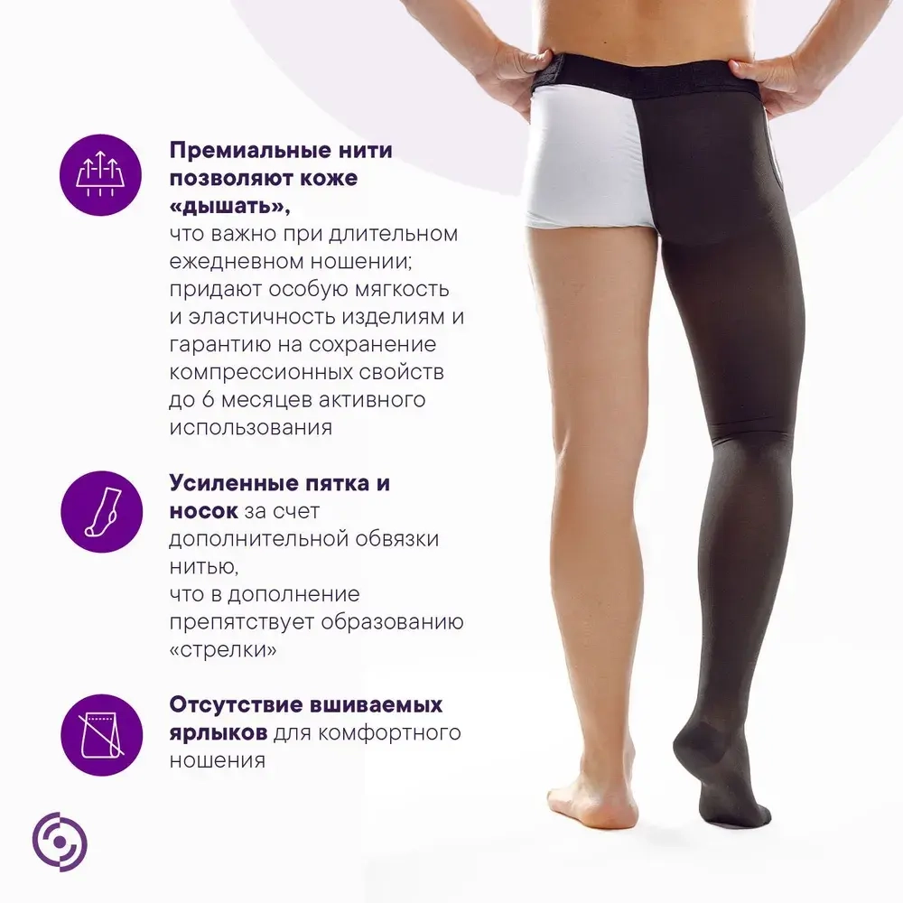 Чулки компрессионные Интекс Премиум черный, 2 класс компрессии, 1 шт