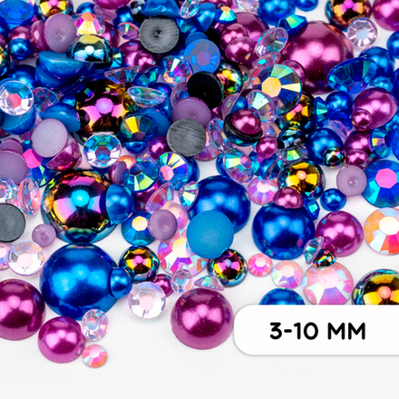 Набор декоративного полужемчуга и страз “Blue-Pink-Lilac-Crystal AB-Matte Blue & Pink”