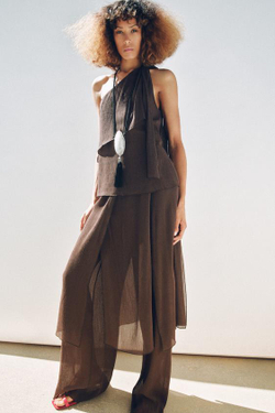 ZARA БРЮКИ-ПАРЕО С ФАКТУРОЙ, ШОКОЛАДНЫЙ