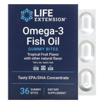 Life Extension, омега-3 жевательные таблетки с рыбьим жиром, со вкусом тропических фруктов, 36 жевательных таблеток (750 мг в 1 жевательной таблетке)