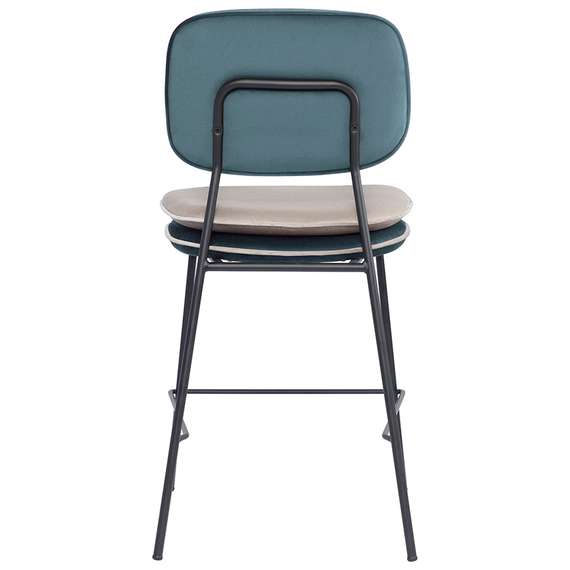 Стул полубарный Pea с контрастным кантом, велюр, сине-зеленый/бежевый