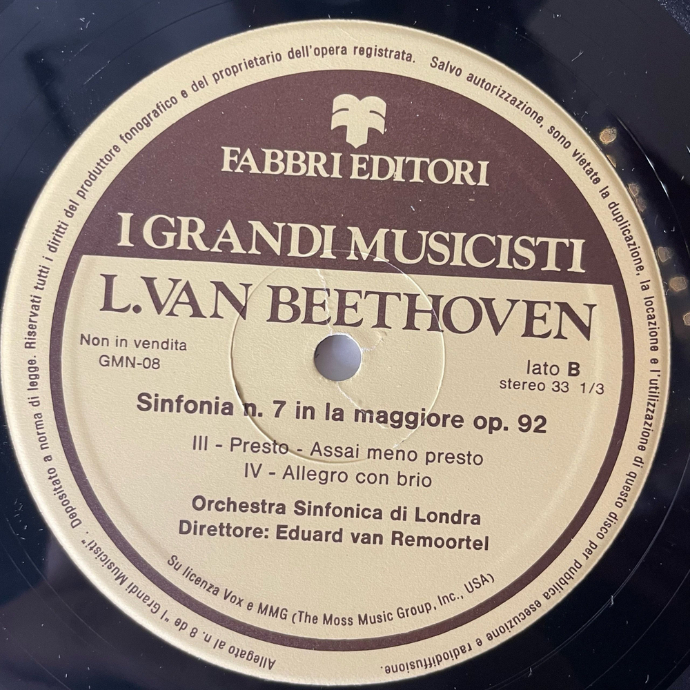 Винтажная виниловая пластинка LP Beethoven Бетховен, Симфоиня Sinfonia N. 7 Op. 92 (Италия 1981)